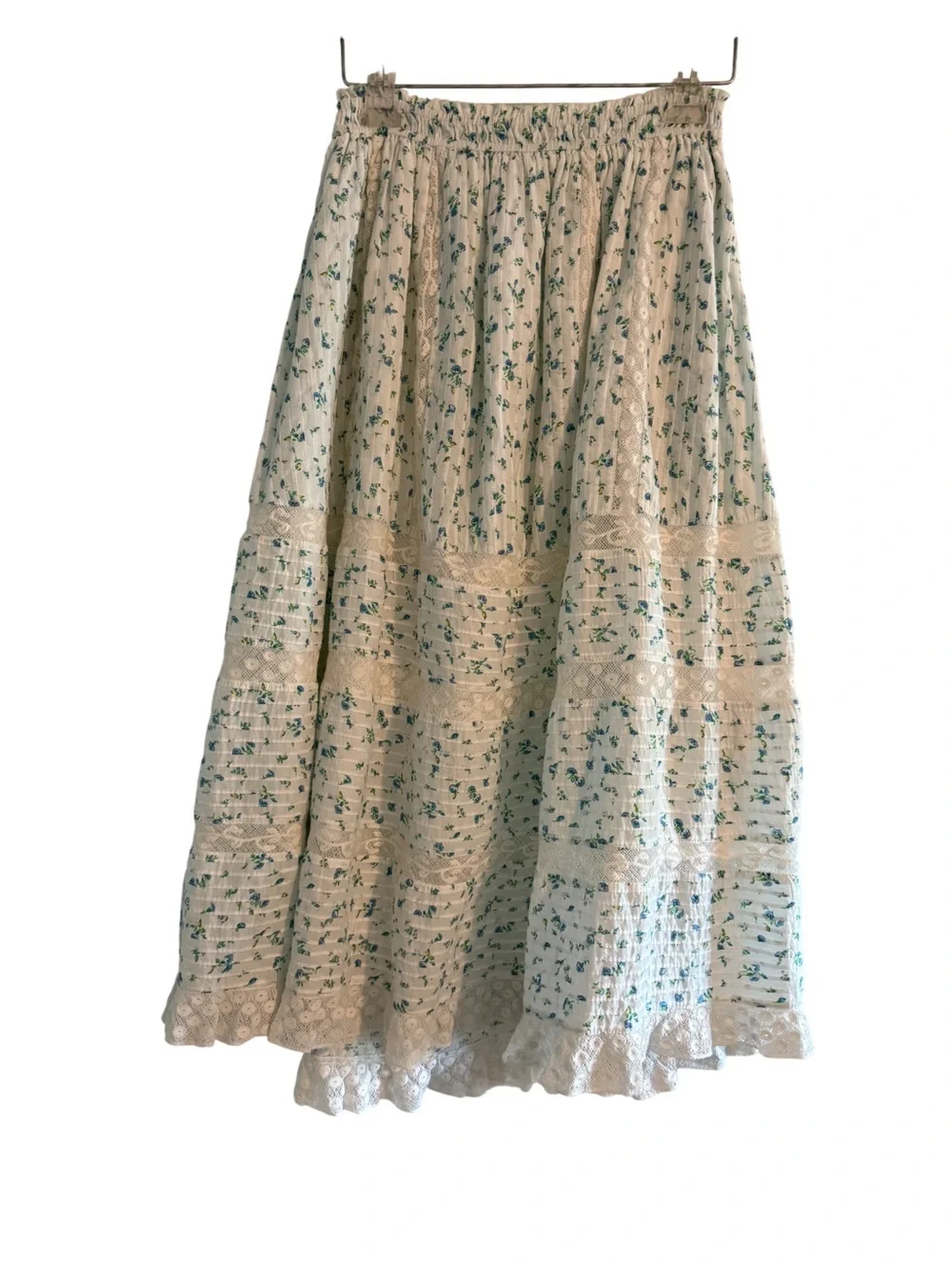 LoveShackFancy Floral Lace A-Line Skirt Blue White Cottagecore Medium $400